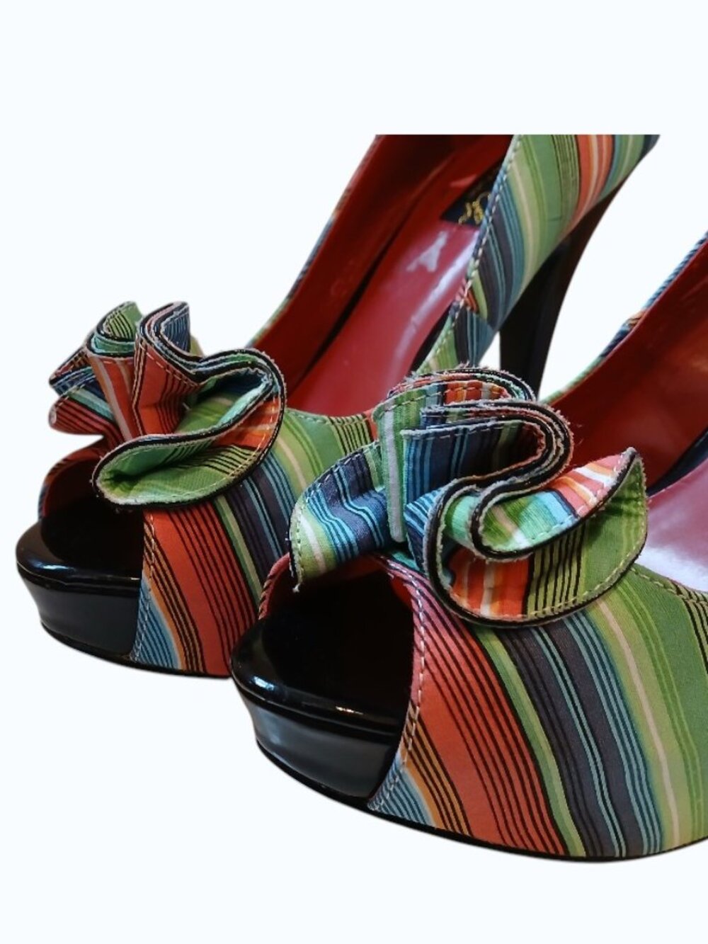 PIN UP COUTURE Stiletto Striped Fabric Pumps - Picture 6 of 16